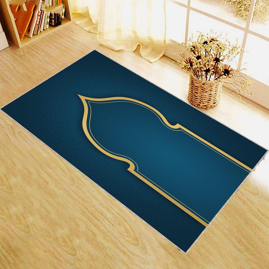 Modern Muslim Prayer Rug: Blue & Gold Islamic Gift - Etsy