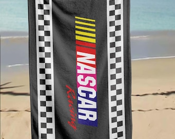 NASCAR Towel, Racing Gift, Sports Fan Gear, Checkered Print, Car Lover Towel, Beach Racing, Pit Crew Style, Auto Sports Towel, Racing Decor