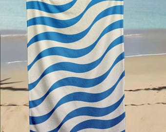 Wave Pattern Towel, Blue Beach Towel, Nautical Decor, Ocean Vibes, Coastal Style, Sea Themed Gift, Striped Towel,Poolside Towel,Summer Towel
