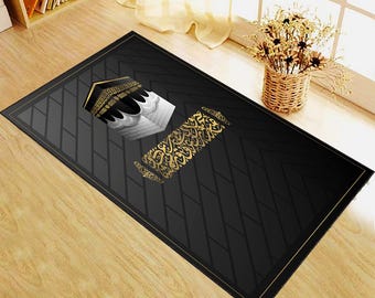 Kaaba Design Prayer Rug: Islamic Velvet Sejadah, Muslim Gift