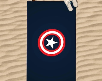 Captain America Shield Towel, Superhero Beach, Star Shield Towel, Comic Style Towel, Kids Hero Towel, Patriotic Star Towel, Shield Towel