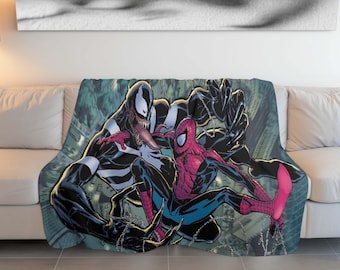Spider-Man Fleece Blanket, Venom Blanket, Superhero Decor, Spider-Man vs Venom Throw, Comic Book Blanket, Superhero Bedroom Decor, Fan Gift