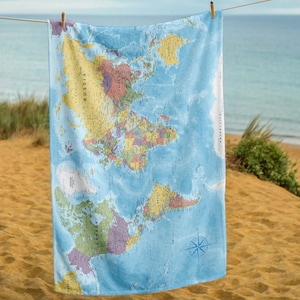Weltkarte Handtuch, Reise-Liebhaber-Geschenk, Vintage Karte-Dekor, Erde Karte Druck Handtuch, Geographie-Liebhaber, Abenteuersuchende, Fernweh Zuhause, Erde Karte