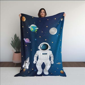 Astronauten und Galaxy Fleece Decke, Rakete und Planeten Decke, Kinder Weltraum Decke, Astronaut und Erde Decke, Sonnensystem Dekor