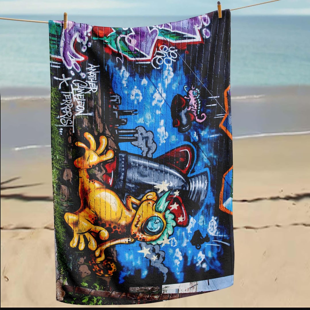 Graffiti Beach Towel: Urban Art Microfiber Travel Towel - Etsy