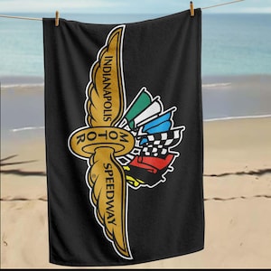 Indianapolis Racing beach towel, Race fan gift, Motorsports decor, Checkered flag print, Fast car theme, Auto gift idea, Boy racer towel