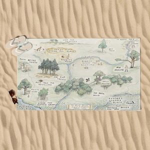 Winnie Map Towel, Pooh Bear Gift, Hundred Acre Map, Cute Picnic Mat, Storybook Map, Classic Pooh, Forest Map Towel, Cozy Pool Towel