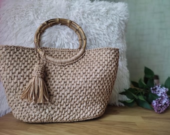 Crochet raffia bag, handmade straw bag,Boho chic bagEco friendly gift for her, Raffia tote bage