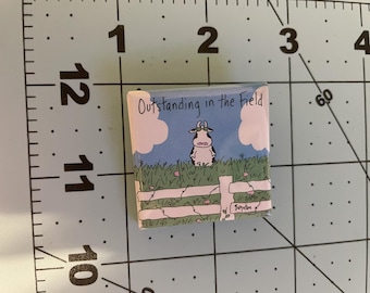 Vintage Pinback Button Cow "Out Standing in the Field"