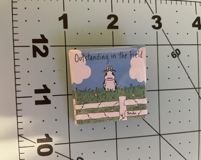 Vintage Pinback Button Cow "Out Standing in the Field"