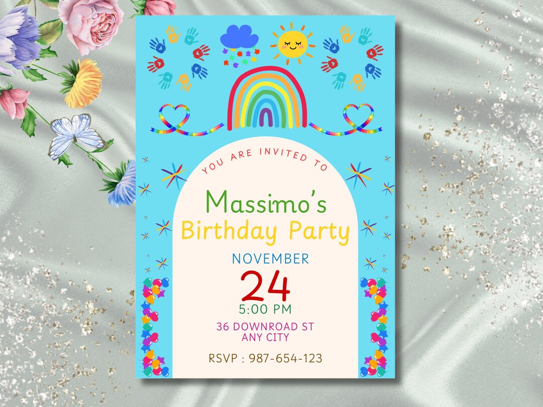 Personalized Autism Birthday Invitation: Rainbow Kids Party (digital ...