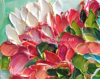 Pink painting, Impasto painting , Painting Original , art on Canvas , palette knife, peony