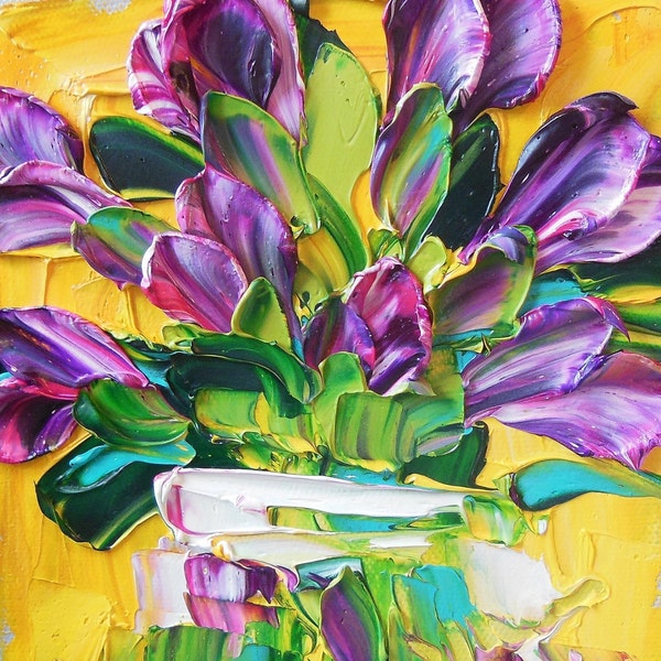 Peinture à l'huile Magenta Purple Tulips Art Still life