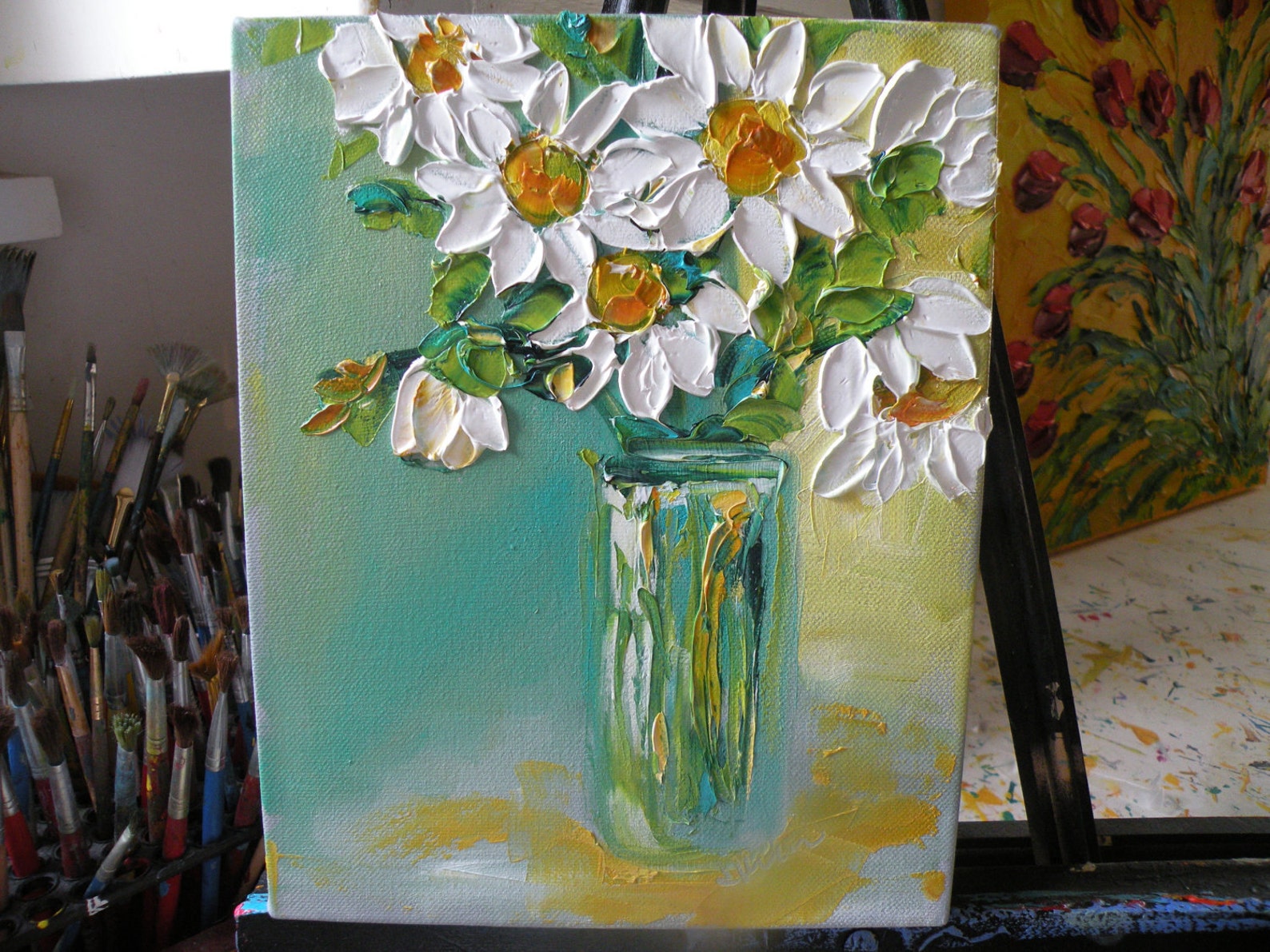 Original Oil Painting impasto Daisy Flowers Bouquet on canvas | Etsy