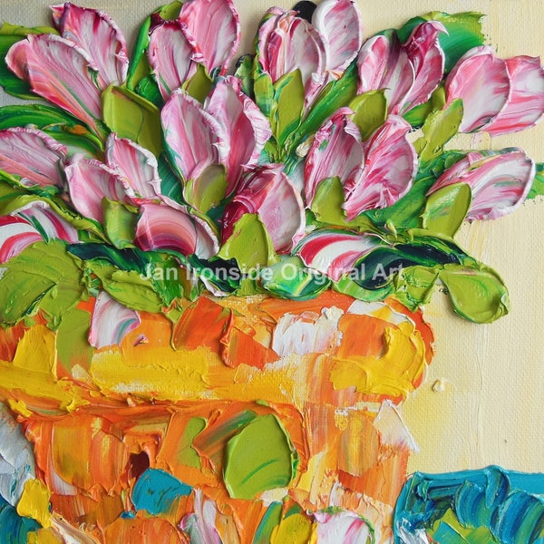 Pink Tulip, Original artwork, unique gift, Jan Ironside, impasto painting