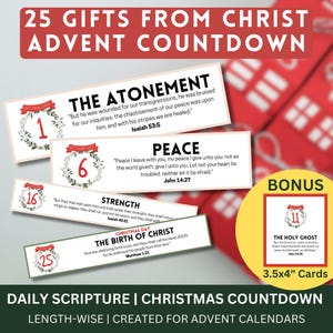 25 Gifts from Christ Advent Cards | Advent Calendar | Bible Versus, Scriptures | Christ-Centered Christmas Countdown Printable, Download