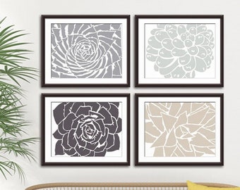 Modern Succulent Botanicals - Set of 4 - Art Prints (Featured in Dolphin, Fog Grey, Charcoal and French Grey) Desert Rose Art Prints