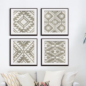 Navajo Indian inspired Geometric Patterns Series A4 Set of 4 Art Prints Featured in Distressed Stone Wash Modern Tribal Art image 1