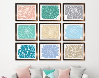 Modern Succulent Botanicals (Series C9) Set of 9 - Art Prints (Featured in Assorted Neutrals) Desert Rose Art Prints