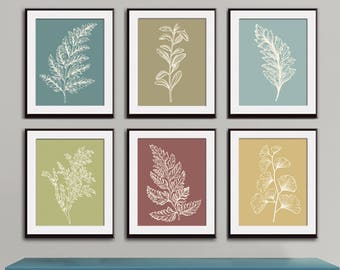 Fields of Forest (Series 6A) Set of 6- Art Prints (Featured in Tuscany Colors) Botanical Plant Sketch Art Print