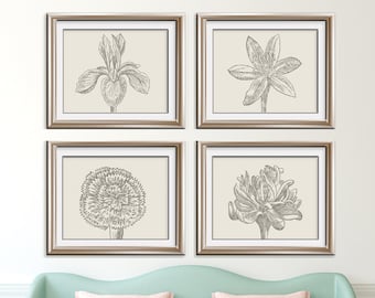 Flower Heads (Series C2 - Horizontal) Set of 4 - Art Prints (Featured in Gravel on Soft China) Colors Customizable