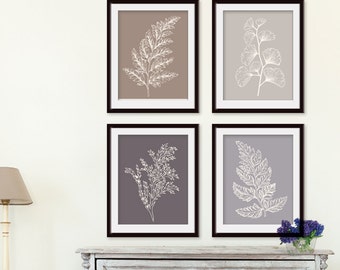 Fields of Forest (Series 4B) Set of 4- Art Prints (Featured in Neutral Browns and Greys) Botanical Plant Sketch Art Print