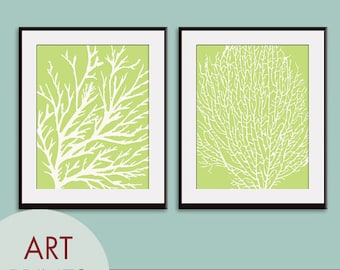 Underwater Sea Coral Collection (Series 2c) - Set of 2 - Art Prints - Featured in Spring Green and Off White