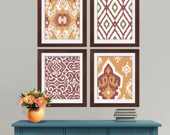 Ikat and Geometric Patterns (Series K6) Set of 4 - Art Prints (Featured in Oak Bluff, Marsala and Dried Herb) Modern Western Home Decor