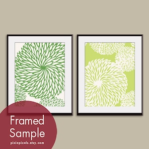 Modern Chrysantemum Flowers (Series C) Set of 2 - Art Prints  (Featured in Apple and Kiwi and Soft Cream) Customized Colors