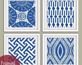 Marine Pattern Prints Collection (Series A) Set of 4 - Art Poster Prints (Featured in Marine Blue and White)