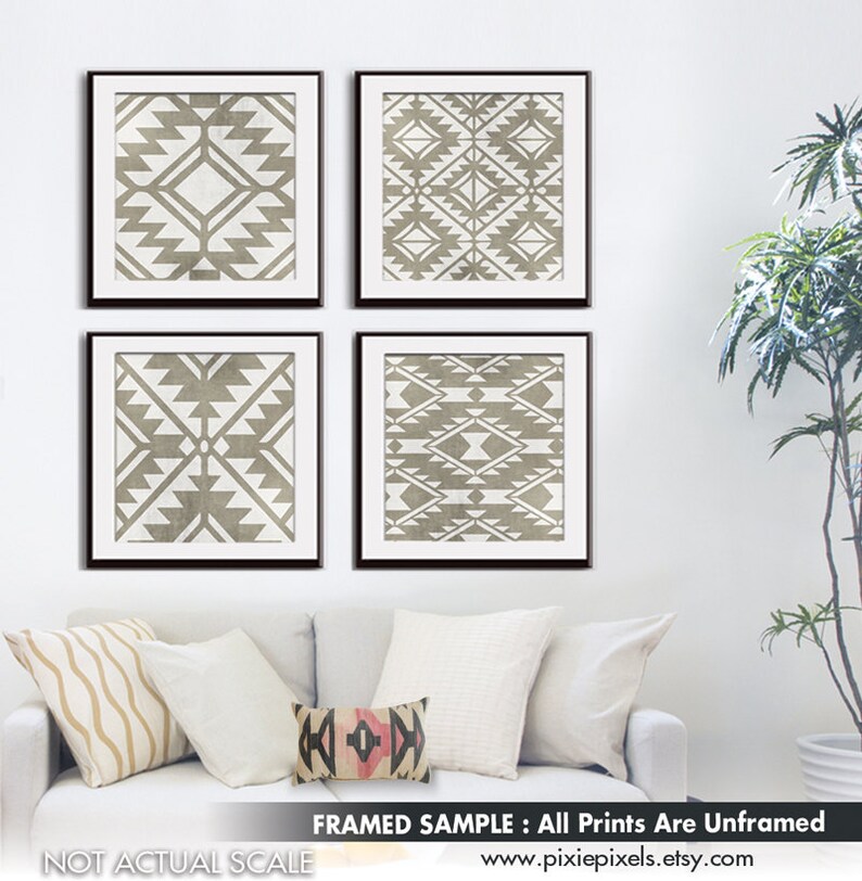 Navajo Indian inspired Geometric Patterns Series A4 Set of 4 Art Prints Featured in Distressed Stone Wash Modern Tribal Art image 1