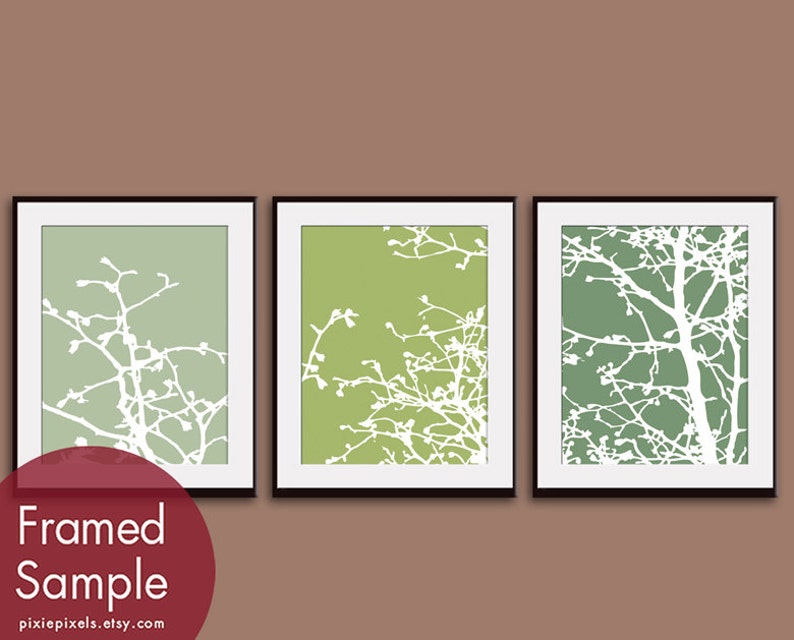 Cherry Blossom Tree Branches Series C Set of 3 Art Prints Featured in Thyme, Basil and Veranda Nature Woodland Inspired image 1