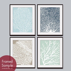 Underwater Sea Coral Collection Series C Set of 4 Art Prints Featured in Glacier Blue, Navy, Truffle Brown and Silver Sage image 1