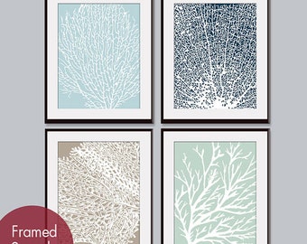 Underwater Sea Coral Collection (Series C) -Set of 4 - Art Prints - Featured in Glacier Blue, Navy, Truffle Brown and Silver Sage