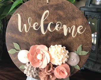 Welcome round door hanger, realtor gift, welcome sign