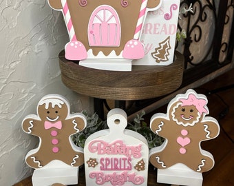 Gingerbread pink tier tray decor