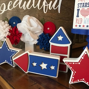 July tiered tray signs, home decor, 4th of July signs