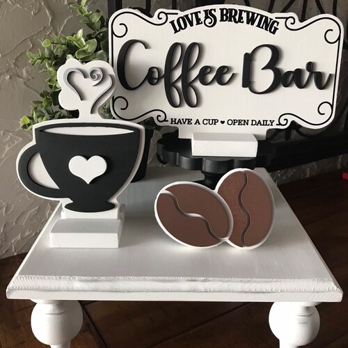 Coffee Tiered Tray Coffee Bar Decor Faux Cinnamon Rolls Etsy