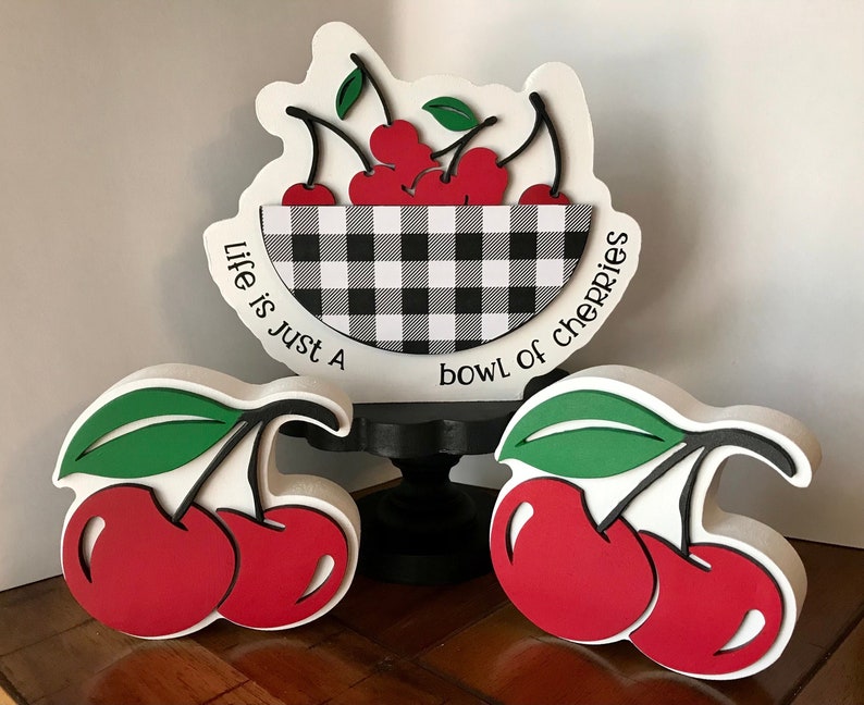 Cherries home decor, tier tray signs image 1