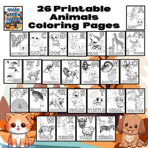 26 Printable Animals Coloring Pages from A to Z / Printable PDF / 26 Animals from A to Z / Educational Activities / Alphabet Animals