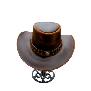 Men&#39;s Handmade Brown 100% Real Leather Cowboy Hat - Vintage Australian Western Style, Custom Design