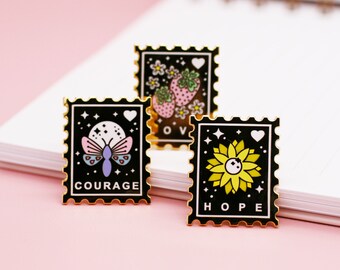 Send Yourself Stamps Enamel Pin Set Of Three | Badge Support Mental Health Positive Reminders | Jess Rachel Sharp