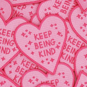 Keep Being Kind Embroidered Iron On Patch | Mental Health Encouragement Pink Heart | Jess Rachel Sharp