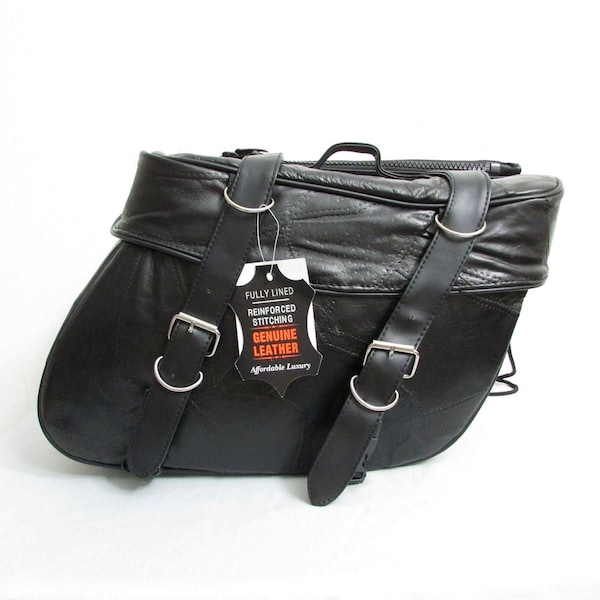 NOS Diamond Plate Buffalo Leather Saddle Bag, Motorcycle Bag, Motor Bag, Black Motor Saddle Bag