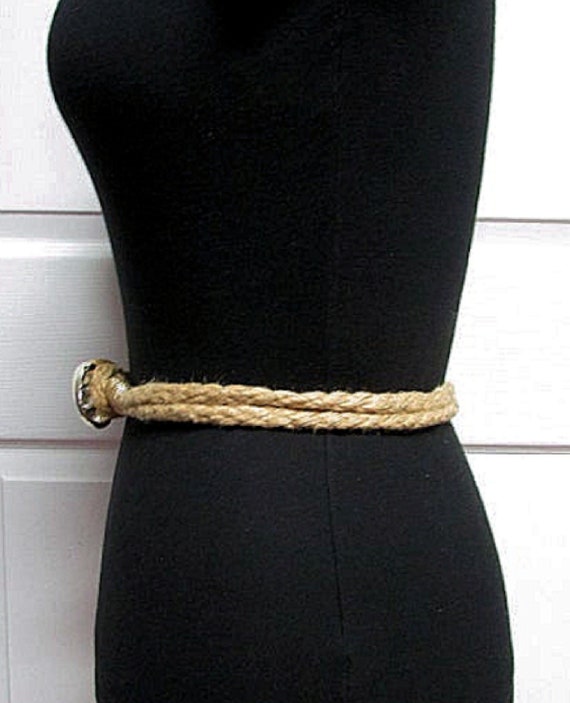 1970s Jute Twine Claw Buckle Belt, Small, Beige P… - image 3