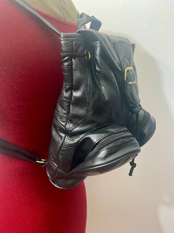 NOS Leather Patchwork Small Size Black Leather Dr… - image 4