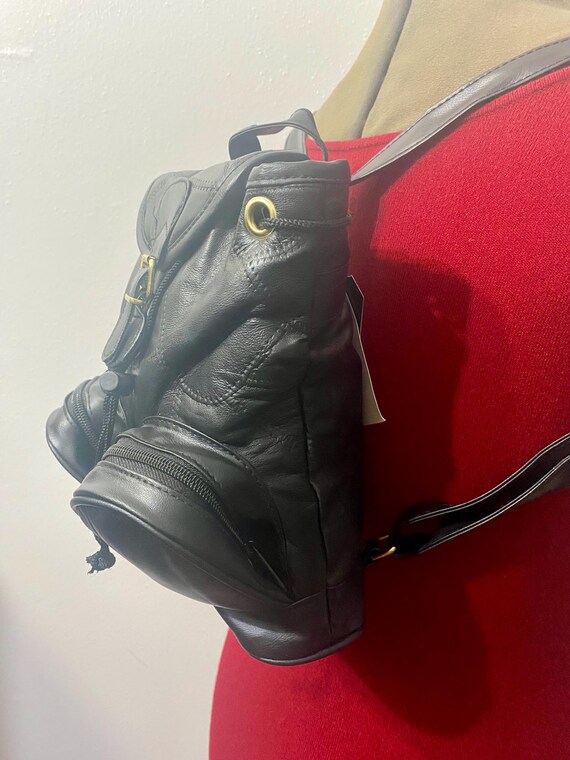NOS Leather Patchwork Small Size Black Leather Dr… - image 5