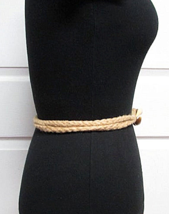 1970s Jute Twine Claw Buckle Belt, Small, Beige P… - image 5