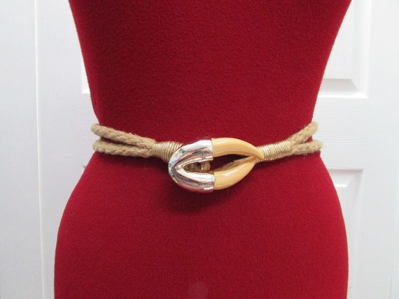 1970s Jute Twine Claw Buckle Belt, Small, Beige P… - image 1