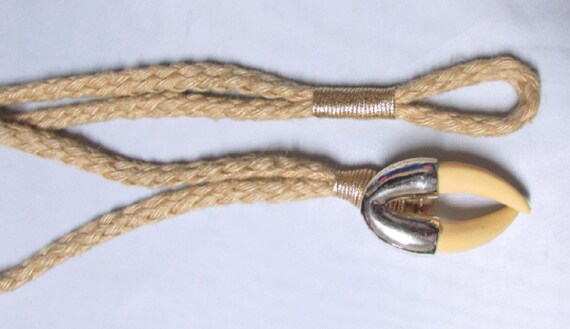 1970s Jute Twine Claw Buckle Belt, Small, Beige P… - image 6